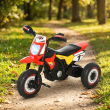 Tricycle moto enfants rouge et noir avec effets musicaux et phare lumineux bleu numéro 1 sur le côté