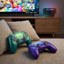Manette turpow rh-5188 rgb avec finition teal brillante et violet vibrant, design ergonomique compatible ps5 et pc