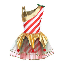 Robe tutu de noël femme avec motif sucre dorge à rayures rouges blanches et jupe tulle dorée avec nœud vert