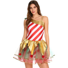 Robe tutu de Noël femme à motif sucre d’orge rayée rouge blanc avec corsage doré et jupe tutu en tulle à volants jester