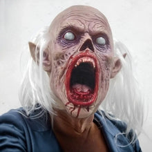 Masque vampire effrayant en latex pale avec version à cheveux blancs et yeux lumineux pour halloween adultes