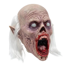 Masque vampire effrayant pour adultes avec peau pâle ridée et version à cheveux blancs pour halloween
