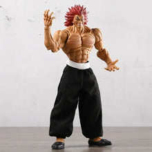 Figurine articulée yujiro hanma baki de 20,5 cm avec corps sculpté tan, cheveux rouges en pics, pantalon noir et ceinture blanche