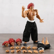 Figurine articulée yujiro hanma baki musclée cheveux roux peau bronzée pantalons noirs ceinture blanche têtes mains interchangeables 20,5 cm