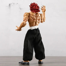 Figurine articulée yujiro hanma baki de 20,5 cm avec corps sculpté tan, cheveux rouges en pics et pantalon noir ample