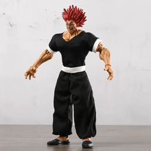 Figurine articulée yujiro hanma baki de 20,5 cm avec cheveux roux, tenue noire et articulations mobiles