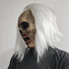 Masque zombie à cheveux blancs avec peau texturée réaliste et cheveux synthétiques longs pour halloween