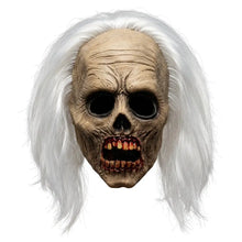 Masque zombie beige avec cheveux blancs longs et texture réaliste pour halloween
